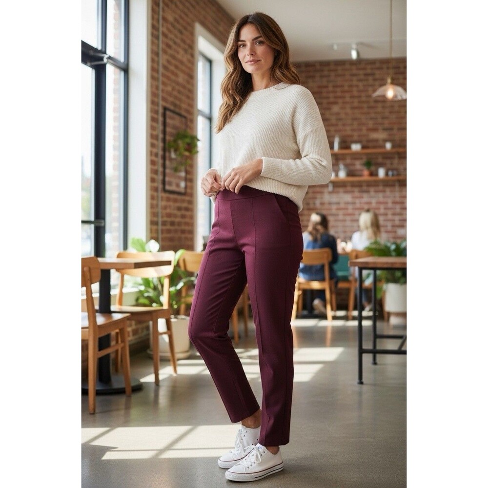 Kim Rogers Women’s Pull-on Dress Pants Tummy Control Burgundy Wine Size 8 Short